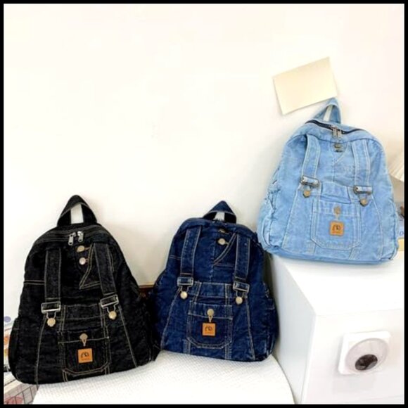 Vintage Y2K Grunge Denim Backpack Lightweight Canvas Daypack Travel Purse main image 6
